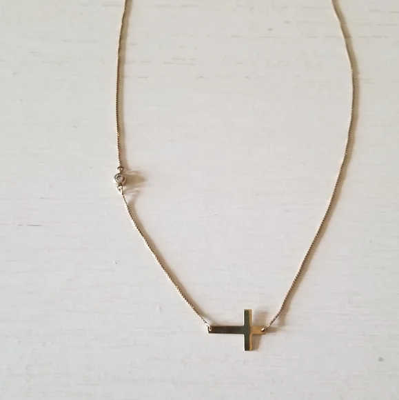 14K Gold & CZ Cross Necklace